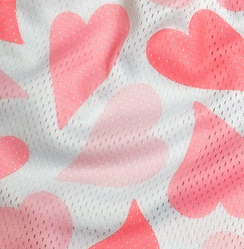 Close-up of RF-Wear Men's Mesh Heart Shorts - White/Pink