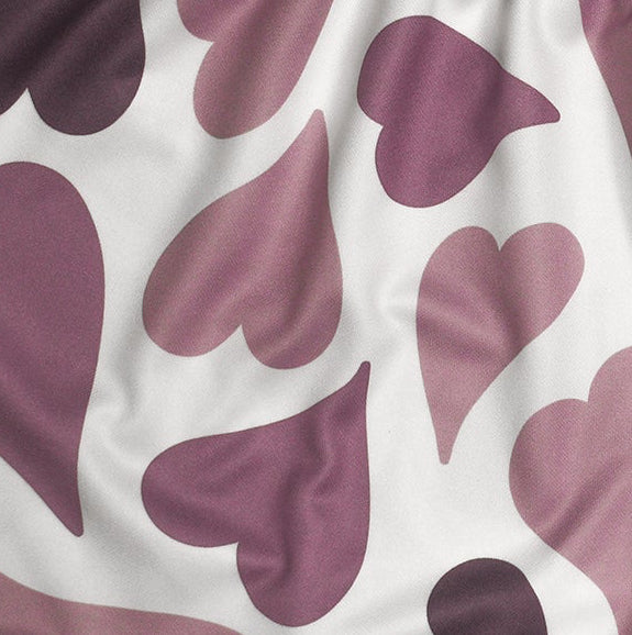 Close-up of RF-Wear Women's Heart Shorts in White/Purple 