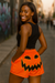 RF Wear Women's Jack-o-Lantern Pocket Shorts - Orange/Black - Model Back View