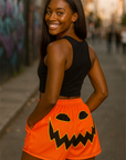 RF Wear Women's Jack-o-Lantern Pocket Shorts - Orange/Black - Model Back View