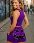 RF Wear Women's Jack-o-Lantern Pocket Shorts - Purple//Black - Model Back View