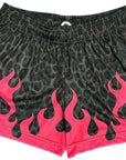 RF-Wear Women's Leopard Flame Shorts in Black/Grey with Fuchsia Flames 