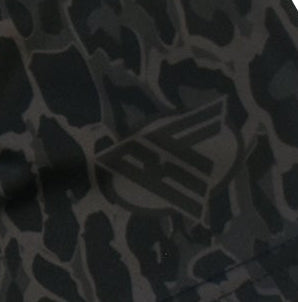 Close-up of RF-Wear Women's Leopard Shorts in Black with RF logo