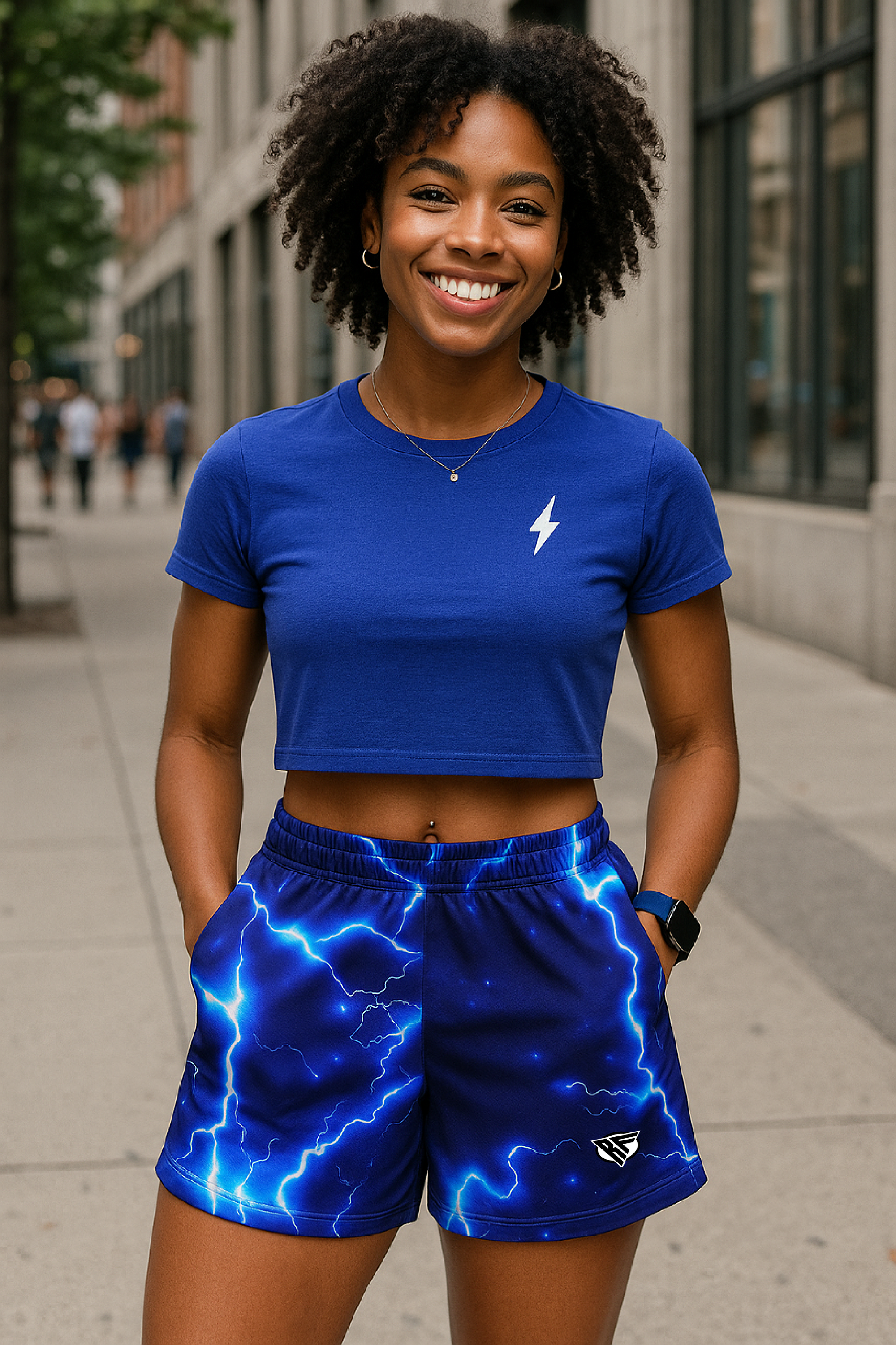 RF Wear Women's Lightning Pocket Shorts - Blue - Model Front View