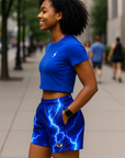 RF Wear Women's Lightning Pocket Shorts - Blue - Model Side View