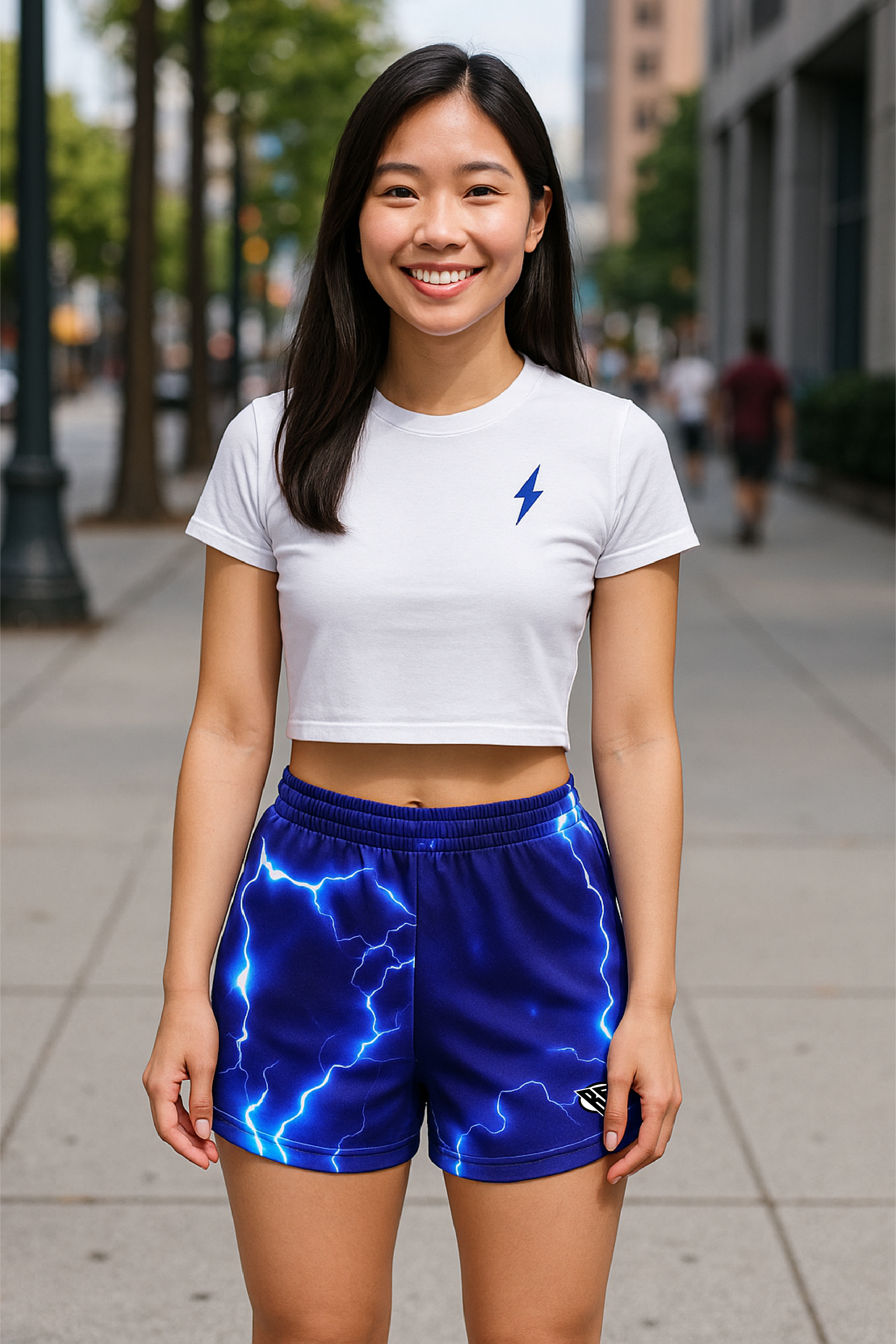 RF Wear Women's Lightning Shorts - Blue - Model Front View