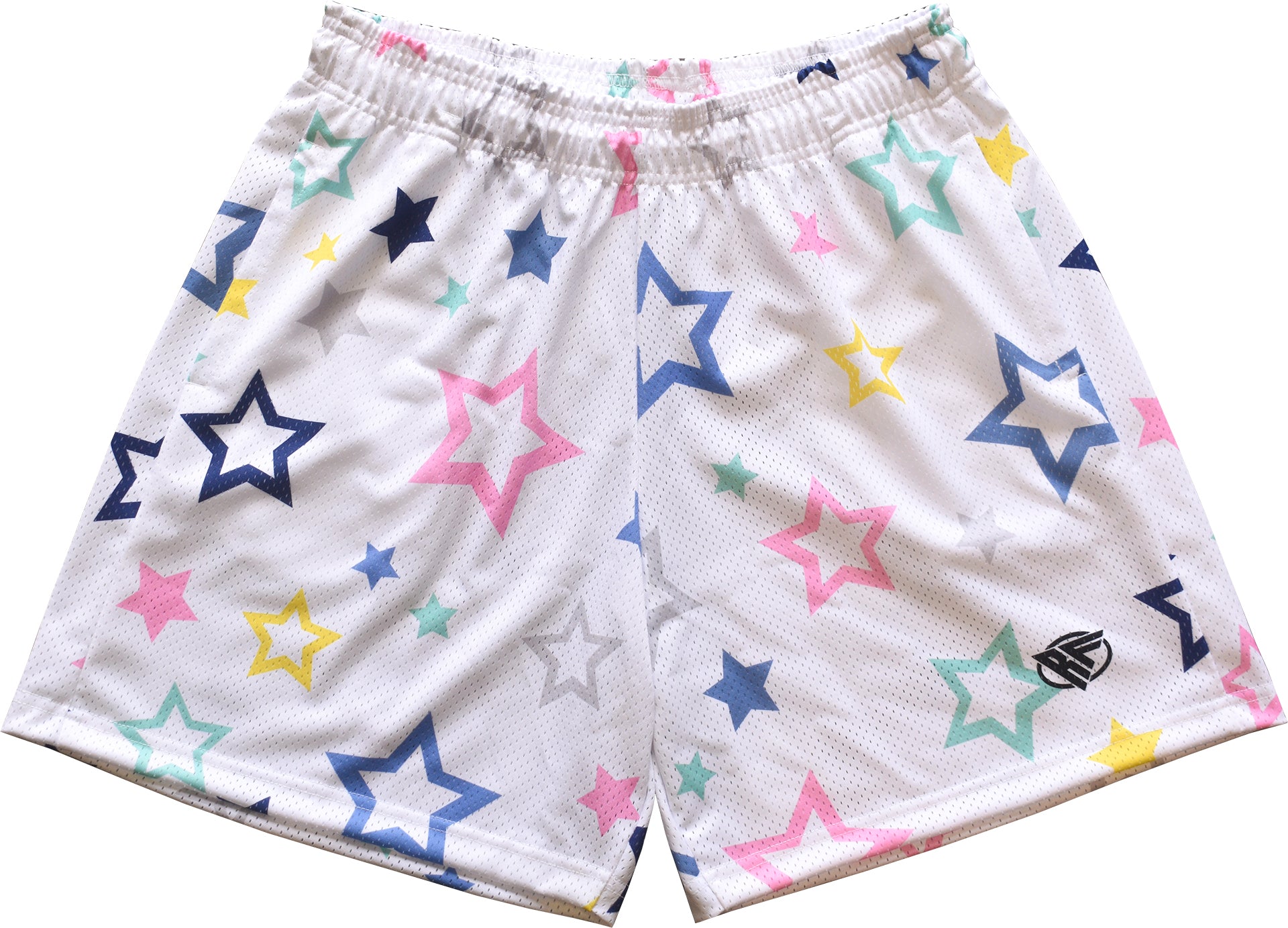 RF-Wear Women's Mesh Star Shorts in White/Multicolors