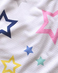 Close-up of RF-Wear Women's Mesh Star Shorts in White/Multicolors