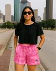 RF Wear Women's Bandana Mismatch Pocket Shorts - Pink - Model Front View