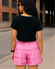 RF Wear Women's Bandana Mismatch Pocket Shorts - Pink - Model Back View