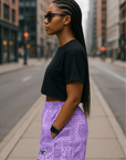 RF Wear Women's Bandana Mismatch Pocket Shorts -  Purple - Model Side View