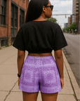 RF Wear Women's Bandana Mismatch Pocket Shorts -  Purple - Model Back View