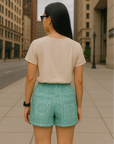 RF Wear Women's Bandana Mismatch Pocket Shorts - Teal - Model Back View