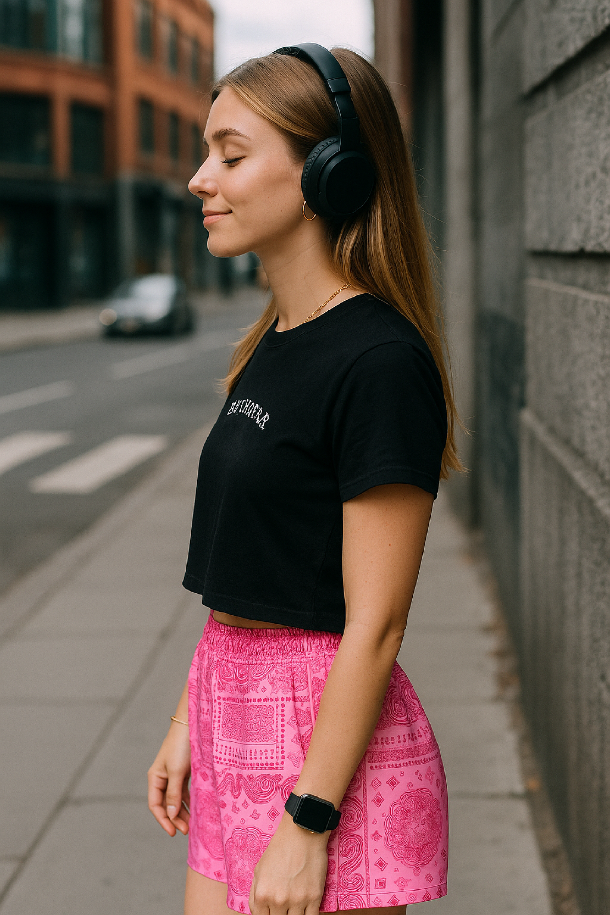RF Wear Women's Mismatch Bandana Shorts - Pink - Model Side View
