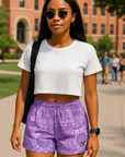 RF Wear Women's Bandana Mismatch Shorts -  Purple - Model Front View