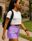 RF Wear Women's Bandana Mismatch Shorts -  Purple - Model Side View