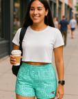 RF Wear Women's Mismatch Bandana Shorts - Teal - Model Front View