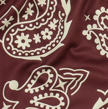 Close-up of RF-Wear Women's Paisley Shorts in Merlot/Cream