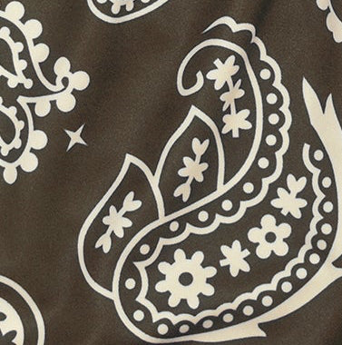Close-up of women's mocha/cream paisley pattern