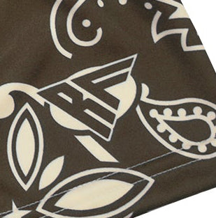 Close up of Women's Mocha/Cream Paisey pattern with brand logo