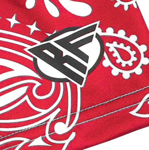 Close up of RF-Wear Paisley Shorts - Red/White 