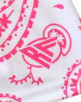 Close-up of women's paisley shorts in white/pink with RF logo