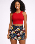 Woman wearing a red top and RF-Wear Women's Patriotic Eagle Shorts in Red/White/Blue