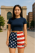 RF Wear Women's Patriotic Flag Shorts - Red/White/Blue  - Model Front View