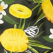 Close-up of RF-Wear Women's Pineapple Paradise shorts with RF logo