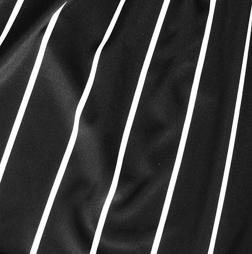 Close-up of RF-Wear Women's Pinstripe Shorts in Black/White 