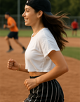 RF Wear Women's Pinstripe Shorts - Black/White - Model Side View