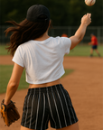RF Wear Women's Pinstripe Shorts - Black/White - Model Back View