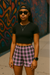 RF Wear Women's Tartan Plaid Shorts - Black/Pink - Model Front View