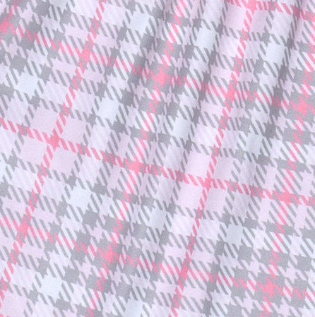 Close-up of RF-Wear Women's Tartan Plaid Shorts in Pink/White