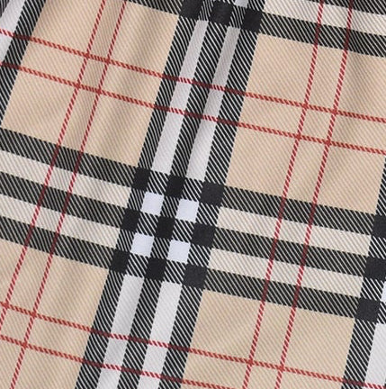 Close-up of RF-Wear Women's Tartan Plaid Shorts in Tan/Black