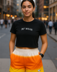 RF Wear Women's Pocket Candy Corn Shorts - Yellow/Orange/White - Model Front View