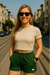 RF Wear Women's Pocket Shorts - Solid Color - Green - Model Front View
