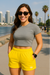 RF Wear Women's Pocket Shorts Solid Color - Yellow - Model Front View