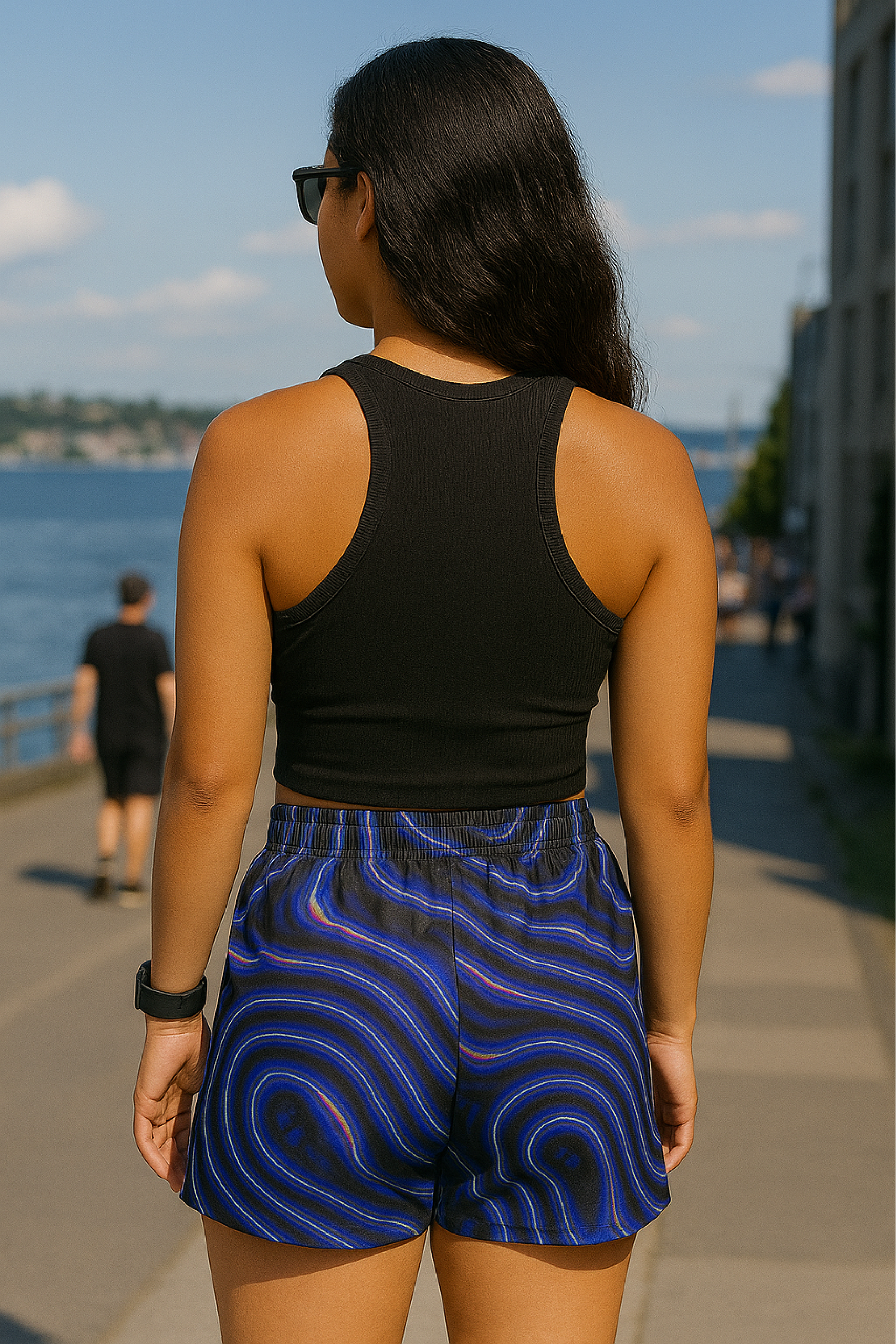 RF Wear Women&#39;s Psychedelic Shorts - Black/Multicolor - Model Back View