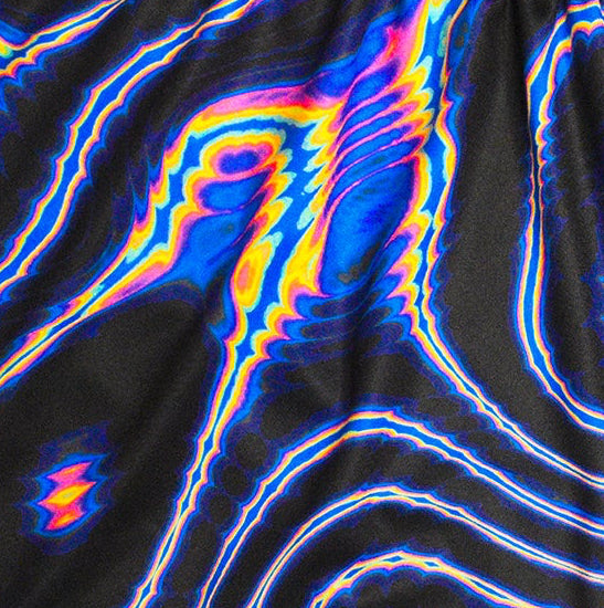 Close-up of RF-Wear Women's Psychedelic Shorts in Black/Multicolors