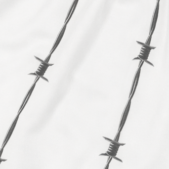 Close-up of RF-Wear Women's Reflective Logo Barbed Wire Shorts in White