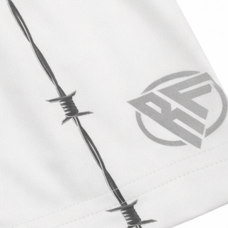 RF-Wear Women's Reflective Logo Barbed Wire Shorts in White with RF logo
