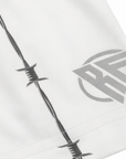 RF-Wear Women's Reflective Logo Barbed Wire Shorts in White with RF logo