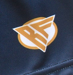 Close-up of RF-Wear Women's Shamrock Shorts in Navy with RF logo