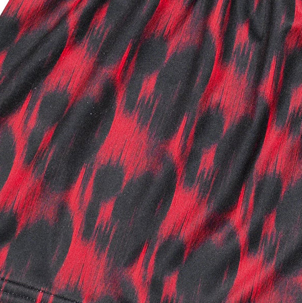Close-up of RF-Wear Women's Skull Shorts 2.0 in Black/Red