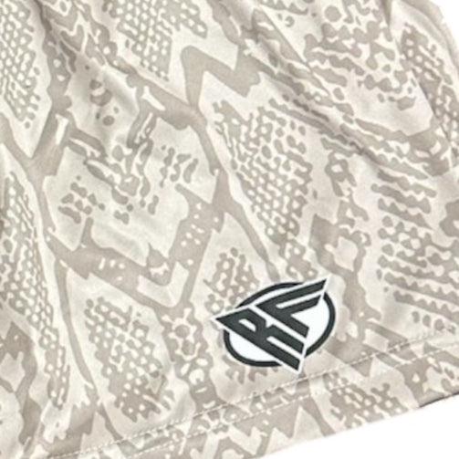 RF Wear Women&#39;s Snakeskin Pocket Shorts Cream/Grey - Up Close Logo