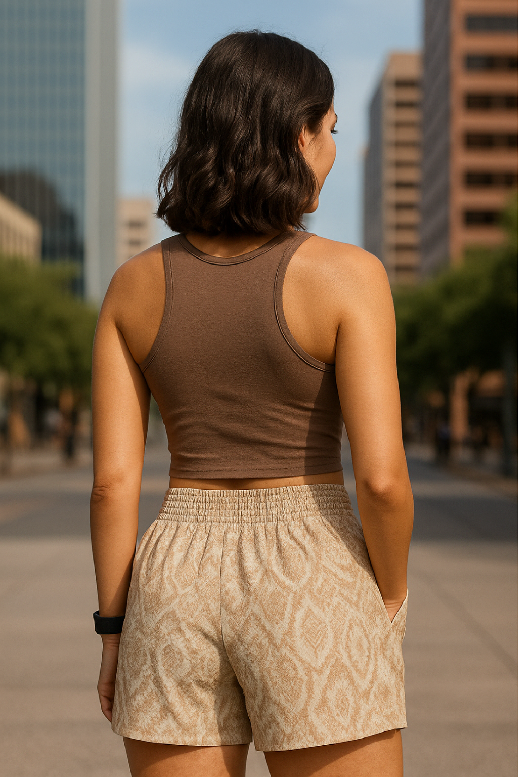 RF Wear Women's Snakeskin Pocket Shorts - Tan - Model Back View