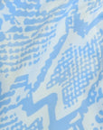 Close-up of RF-Wear women's in baby blue snakeskin shorts
