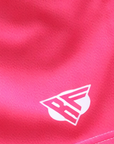 Close-up of RF-Wear Women's Solid Color Shorts in Fuchsia with RF Logo