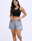 Woman wearing RF-Wear Women's Solid Color Shorts in Grey